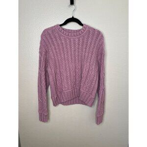 Lucky Brand Womens Pink Cable Knit Sweater Medium Cotton Blend  Pullover